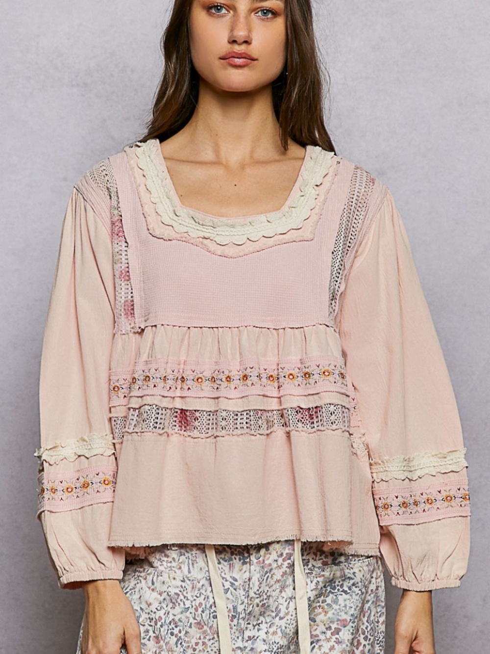 POL Blush Pink Boho Lace Crochet Peplum Top NWOT Size Small